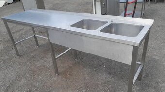 Nerezový stůl s 2x dřezem 250x64x90 cm
