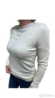 100% merino krémový svetr do V,vel S