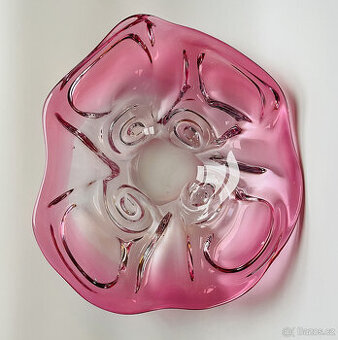 Mísa 29 cm, růžové hutní sklo, J. Hospodka Chřibská