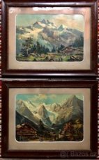 2 obrazy, reprodukce, alpské scenerie, konec 19. století
