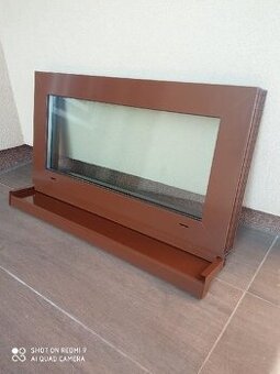 Hliníková pevná okna s parapety-hnědé 2ks profil Wicona NOVÉ