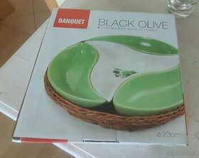 Keramicka 4 dilna sada misek v proutenem kosiku 22cm