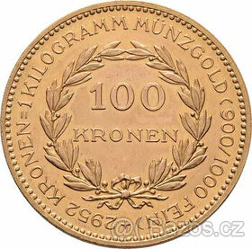 Zlato, 100 kronen 1924, Rakousko, extrémně vzácná RRR