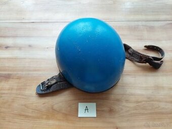 Motorkářská retro přilba kokos helma modrá A) veterán antik