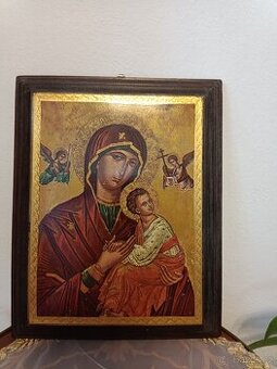 Starožitná dřevěná, zlacená Ikona. Značeno.