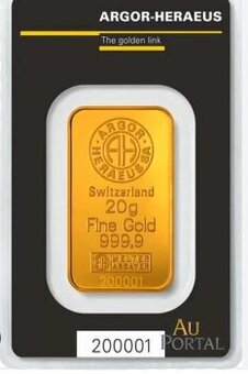 Zlatý investiční slitek Argor-Heraeus 20g