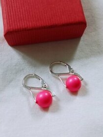Ag 925 náušnice s Neon Pink perličkami Swarovski Elements - 1