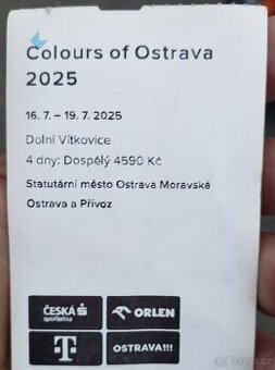 COLOURS OF OSTRAVA - prodám 1 lístek.