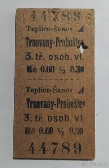 Sběratelská jízdenka-Teplice-Šanov-Trnovany-Proboštov 1926 