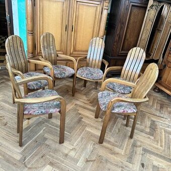 6 křesel, dub masiv, čal. sedák, (židle s područ.)