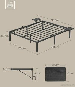 Kovový řám postele s roštem a nočními stolky 160x200cm