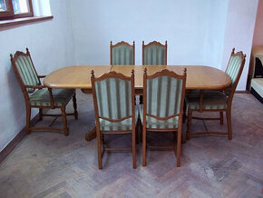 113 Rustikální rozkládací dřevěný stůl a 6 židlí - masiv - 1