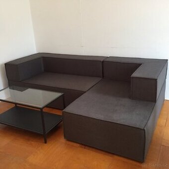 Sedací souprava do L, dělená, šedá látka