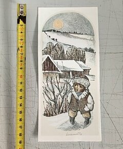 Grafický list - chlapec v zimě