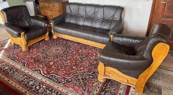 Rustikální kožená dubová souprava 3+1+1,6290