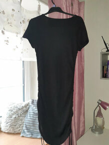 Žebrované pružné letní černé šaty S/M - 1