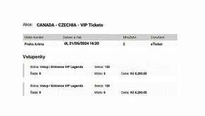 (2x VIP) ČESKO - KANADA 21.05.2024 |MS2024 HOKEJ|