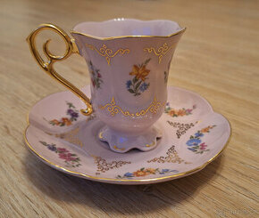 Růžový zlacený porcelán značky Leander originálně zabalený