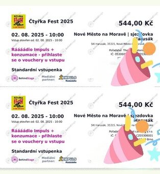 2ks VSTUPENKY NA ČTYŘKA FEST 2025 + KONZUMACE za 500,- vceně