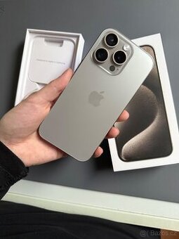 IPhone 15 pro, přírodní Titan, 128gb, baterie 89%
