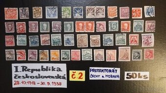 Poštovní známky  I.REPUBLIKA  +  Protektorát č.2  50ks
