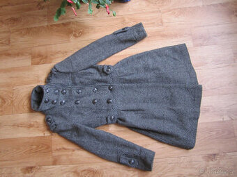 Luxusní kabát zn. Mango, S/36, vlna - tvíd, kvalitní látka