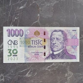 Výroční bankovka 1000 kč s přítiskem ČNB