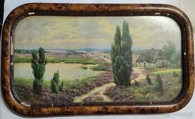 Prodám starý obraz krajiny ve zdobeném rámu 42X25 cm