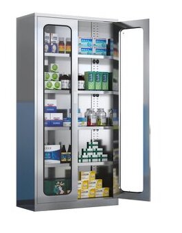 nová plechová nerezová skříň se skleněnými dveřmi, 3 ks