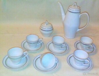 sada kávových hrnečků, zlatá+zelená linka