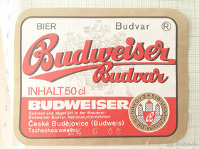 Budweiser - Budvar - export Německo - pivní etiketa 1988