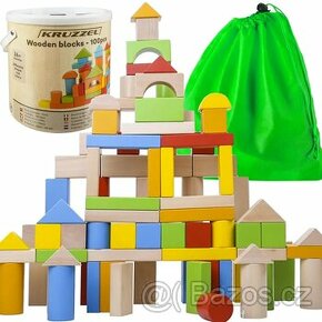 Dřevěné kostky pro děti - barevné 100ks - 1