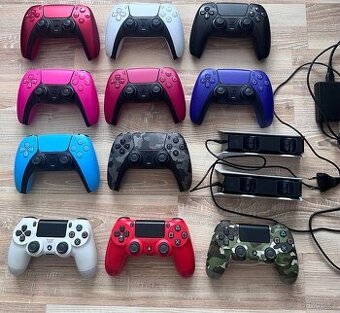 Sbírka ovladačů Dualsense PS5 i nabíječka a DualShock 4 V2