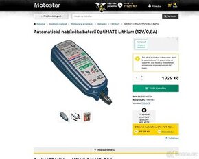 Nabíječka moto Optimate Lithium Určena pro 12V LiFePO4