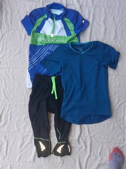 Cyklistický dres, 2x triko + 1x ¾ kalhoty vel.146, 10 let