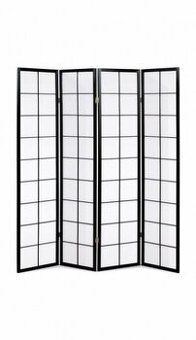 4 dílný dřevěný paravan bílý, černý