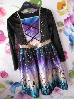 Karneval-saténové šaty Čarodějka vel.152