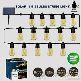 Venkovní solární párty řetěz 15m ŽÁROVKY 
15 LED žárovek - 1