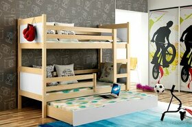 Nová patrová postel borovice bila pro 3 děti 3x MATRACE