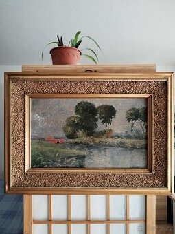 obraz KRAJINA S ČERVENÝM MOSTEM, olej, Bořivoj Žufan