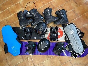 2x snowboard 150 a 158 cm boty 38 43 a komplet příslušenství