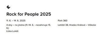 Rock for People 2025 prodám vstupenku