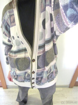 Vintage pánský /unisex pastelový vzorovaný svetr kardigan