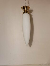 mosazná stropnice, lustr, dlouhé bílé stínidlo - 1