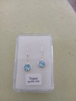 Nové visací stříbrné náušnice Topaz sky blue
