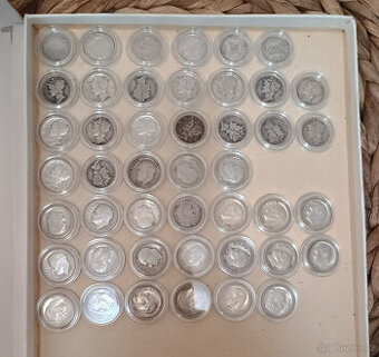 One Dime USA - sbírka 45 ks stříbrných mincí