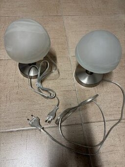 2x malá stolní lampička, nerez a sklo