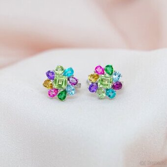 Stříbrné duhové náušnice s přírodními kameny