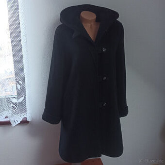 dámský zimní vlněný kabát s kapucí 40-42 TOP STAV