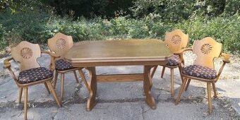 Masivní rozkládací stůl + 4x masivní židle TOP STAV